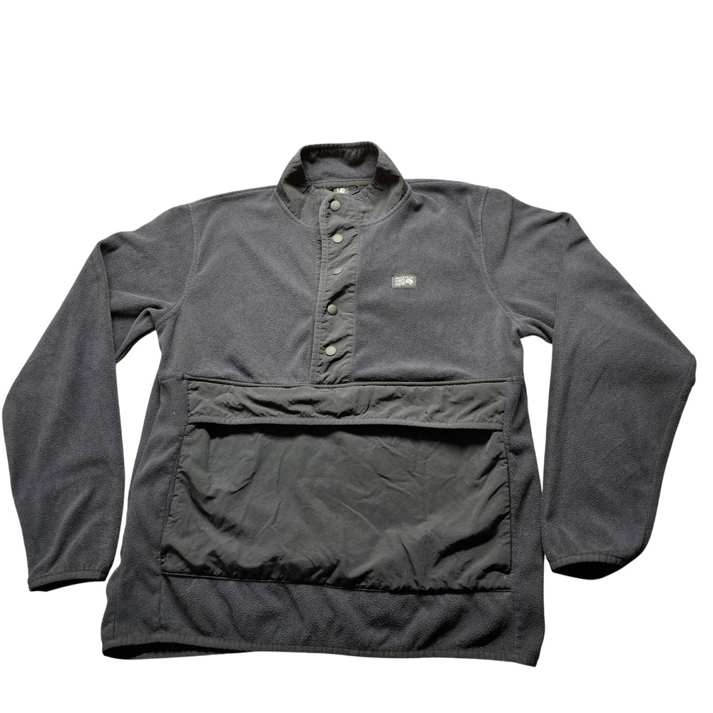 Mountain‎ Hardwear Mens M Black Fleece Snap Neck Hiking Pullover Anorak Jacket